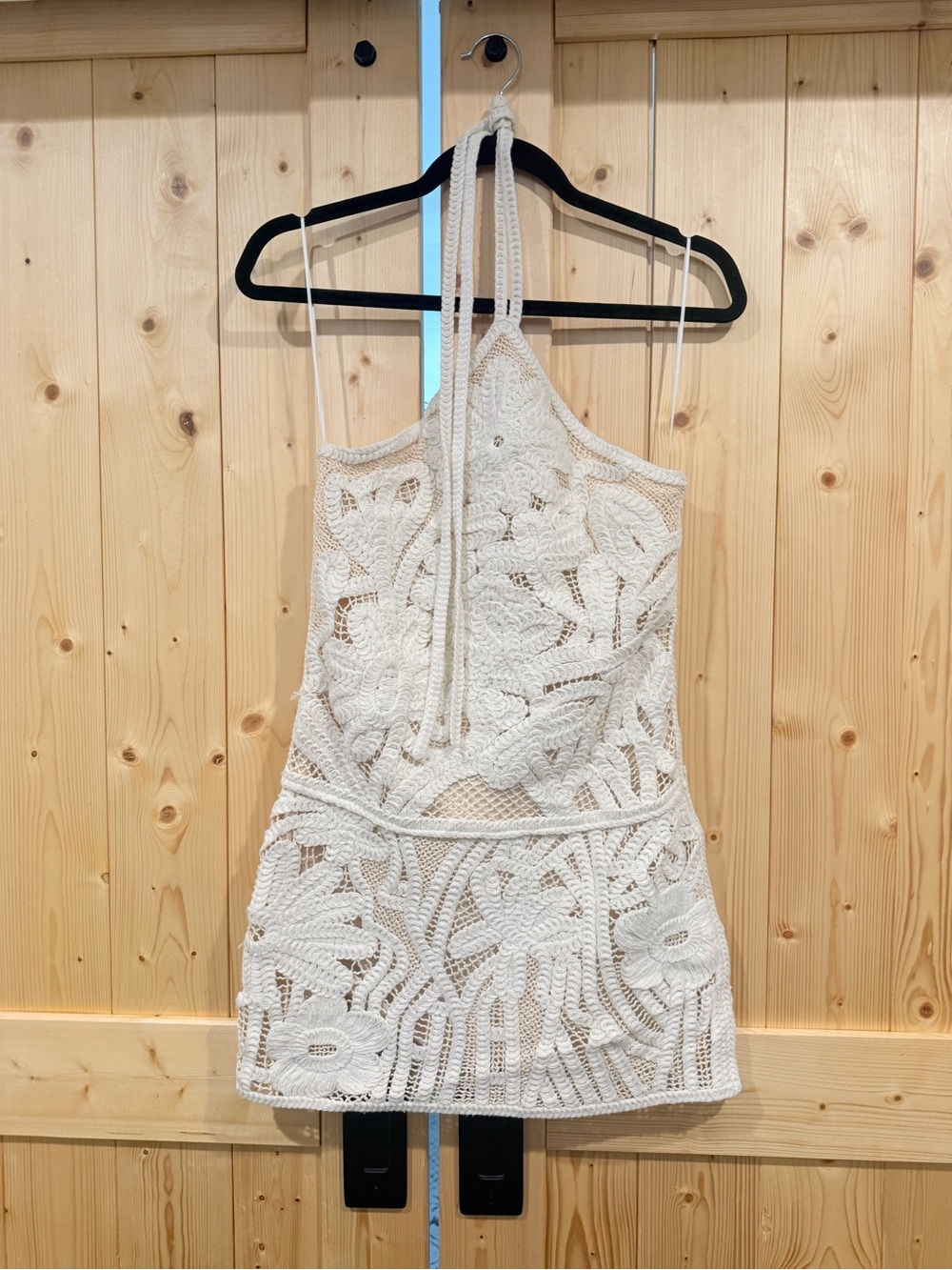 Zara White Crochet Halter Mini Dress
